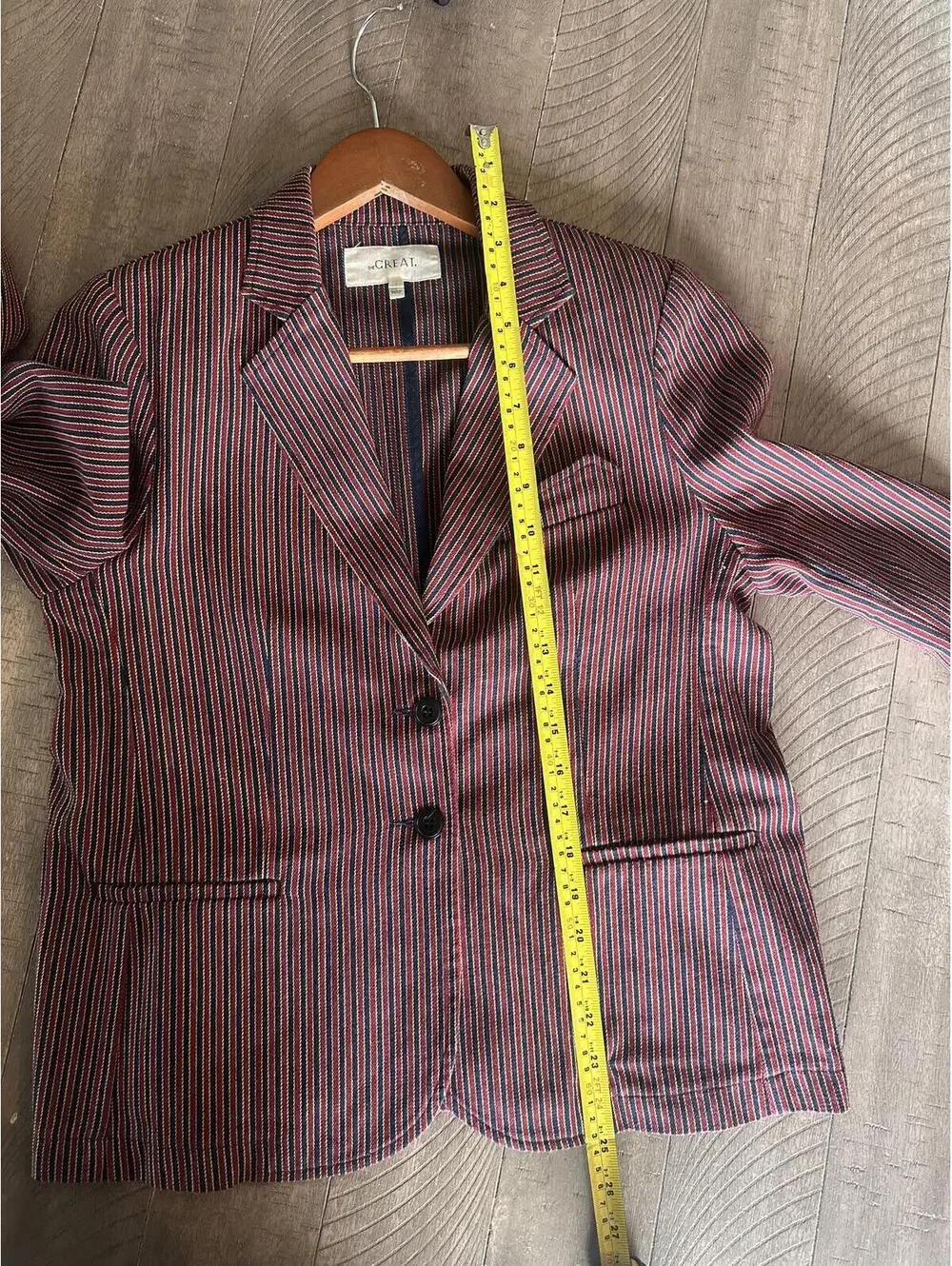 The GREAT. Shrunken Blazer Country Road Pinstripe Red Blue Women’s size 1 Small - Picture 10 of 14